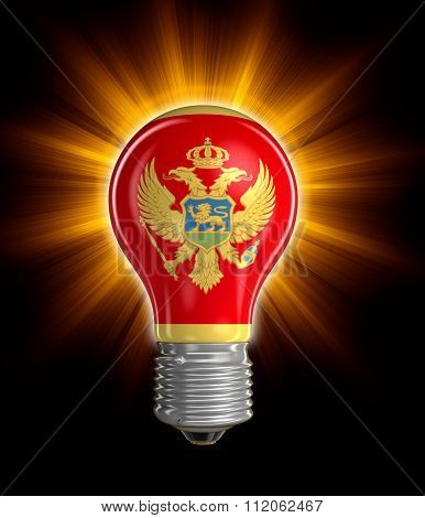 Light bulb with Montenegrin flag.  Image with clipping path