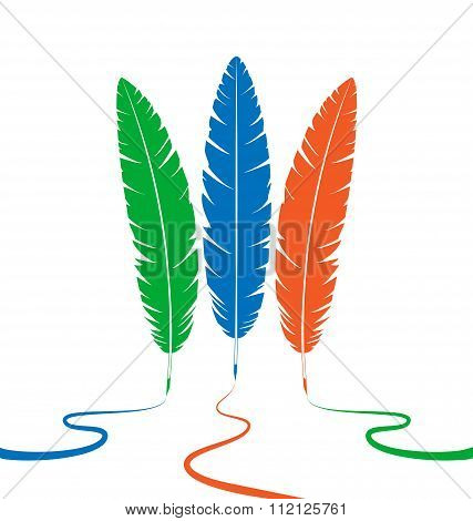 Three colored feathers