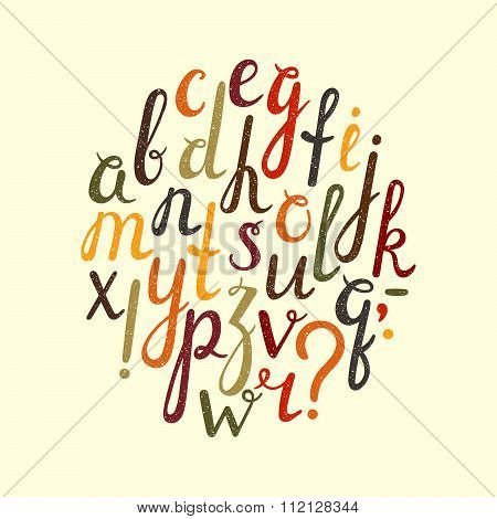 Hand drawn autumn font with punctuation marks.