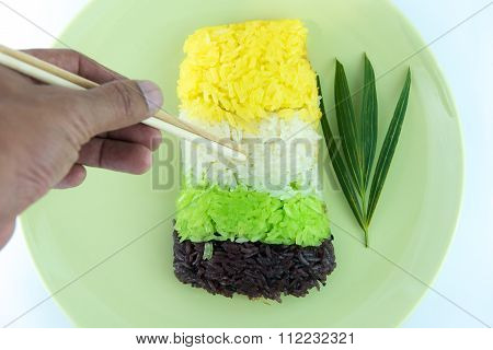 Colorful Stricky Rice With Leaf Decoration