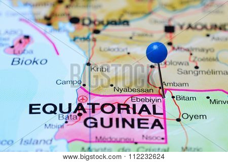 Ebebiyin pinned on a map of Africa
