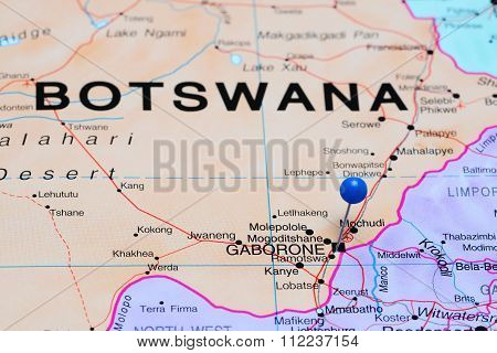 Gaborone pinned on a map of Africa