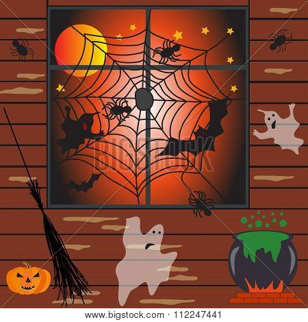 Halloween Haunted House Vector Illustration