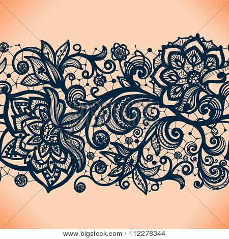 Abstract seamless lace pattern with flowers.