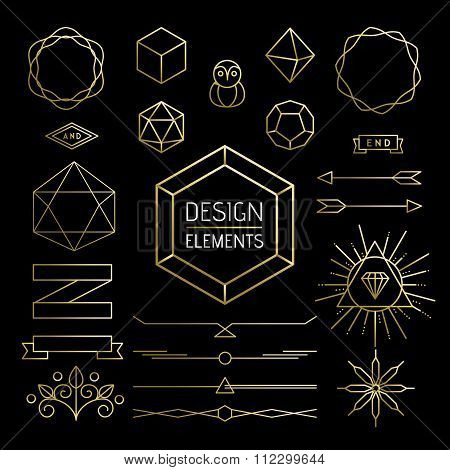 Element Set Gold Hipster Outline Lettering Label