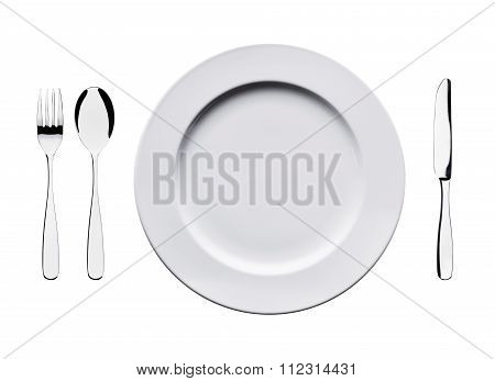 fork, spoon, plate, knife