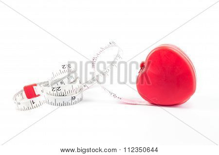 Measuring Tape In Heart Shape On White Background