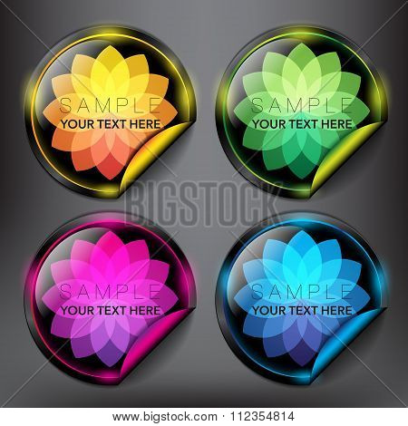 Black sale stickers with floral design set of 4