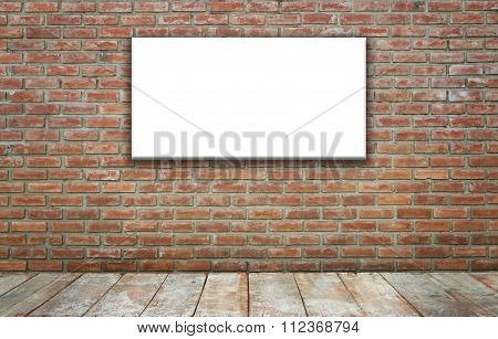 Empty Billboard On Brick Wall.