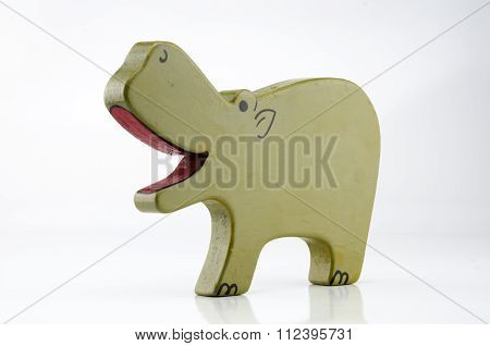 Wooden Hippo Three Quarter On White