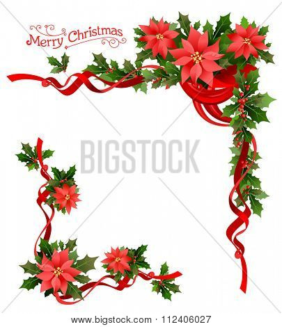 Christmas poinsettia corner. Holiday elements  for design card, banner,ticket, leaflet and so on.