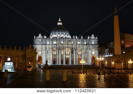 Evening View Of St. Peter's Basilica In The Vatican
