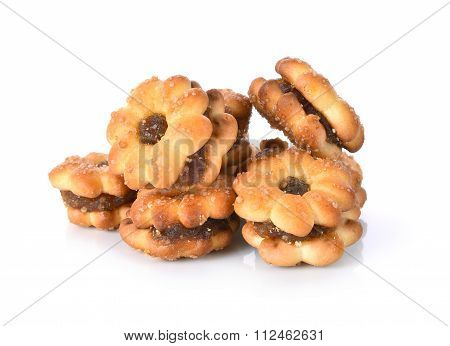 Biscuit Filling Of Pineapple Jam On White Background