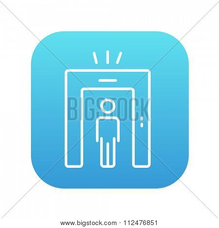 Man going through metal detector gate line icon for web, mobile and infographics. Vector white icon on the blue gradient square with rounded corners isolated on white background.