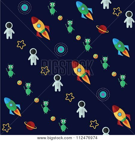Space pattern with planets stars comets and constellations on dark background vector illustration