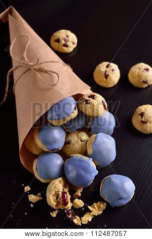Cottage Cheese Cookies With Cranberries In The Blue Glaze