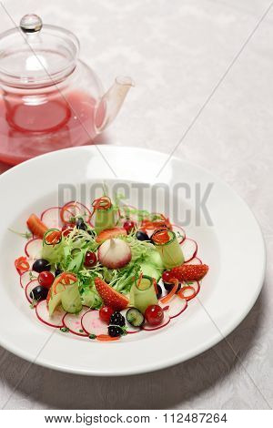 Very Interesting Hash With Berries And Fresh Juice Watermelon