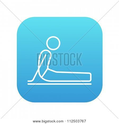 A man practicing yoga upward dog pose line icon for web, mobile and infographics. Vector white icon on the blue gradient square with rounded corners isolated on white background.