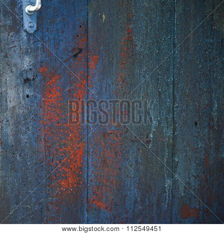 Old Wooden Door Blue With Spots Of Red Paint