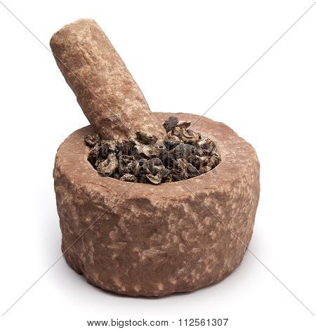 Organic Dried gooseberry in mortar.