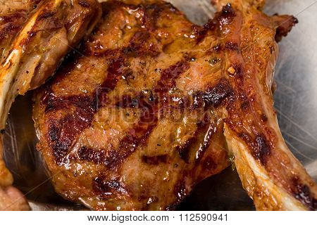 Closeup of griiled pork steak.