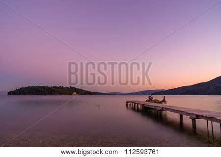 Sunrise on the bay of Nidri in Lefkas island Greece