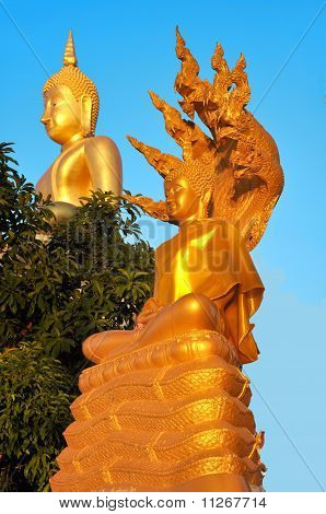två buddha skulptur