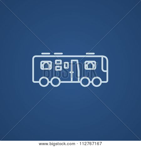 Motorhome line icon for web, mobile and infographics. Vector light blue icon isolated on blue background.
