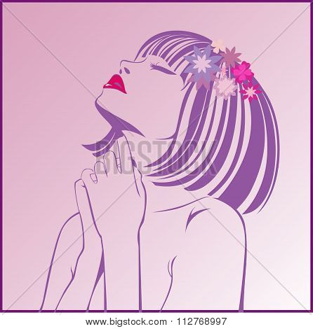 Vector portrait of a beautiful girl with flowers on her head