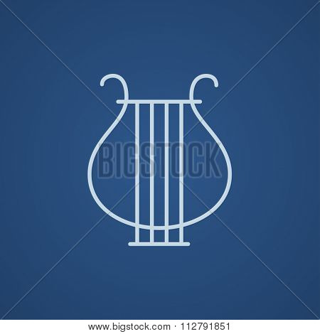 Lyre line icon for web, mobile and infographics. Vector light blue icon isolated on blue background.