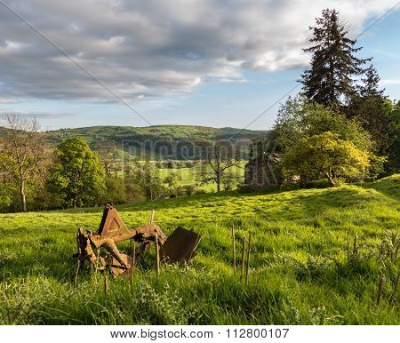 View Over Llangedwyn Valley With Fields And Meadows