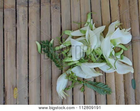 white Agasta tropical vegetable on bamboo table