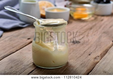 Homemade Mayonnaise In Glass Jar
