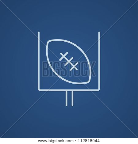 Gate and ball for rugby line icon for web, mobile and infographics. Vector light blue icon isolated on blue background.