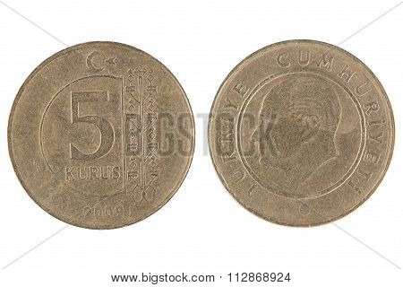 5 Turkish Kurus Coin
