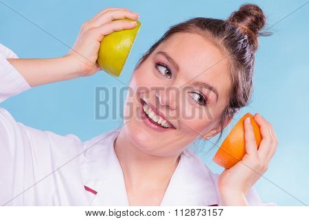 Happy Dietitian Nutritionist With Grapefruit.