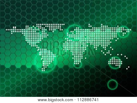 Abstract Map Dot On Pattern Hexagon Green Background