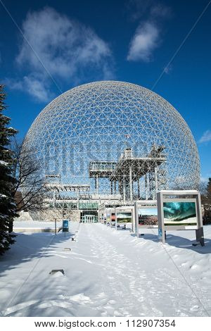 MONTREAL, CANADA - JANUARY 16th 2015: The Biosphere Museum, dedicated to environmental issues, is located in Parc Jean-Drapeau, and was designed by Buckminster Fuller.