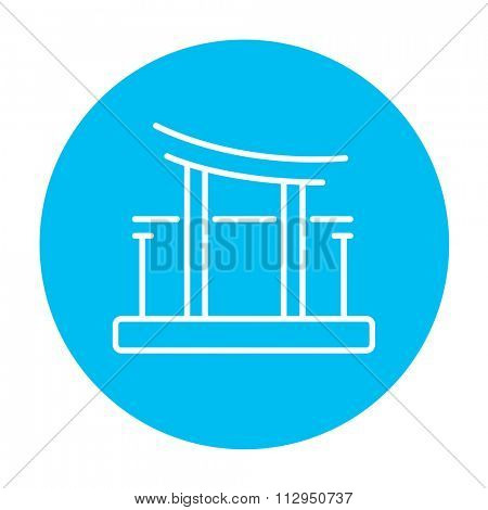 Torii gate line icon for web, mobile and infographics. Vector white icon on the light blue circle isolated on white background.