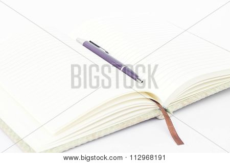 Notebook With Pen Isolated On White Background