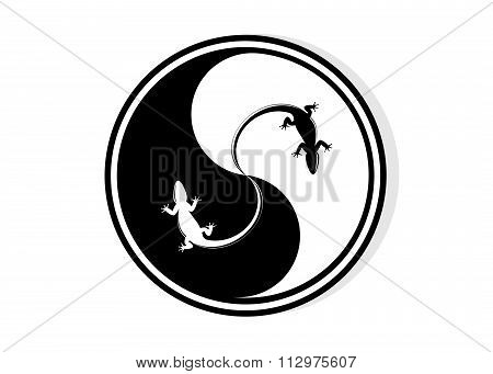 round logo and lizard black and white.