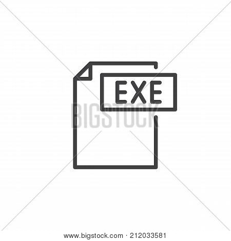 Exe format document line icon, outline vector sign, linear style pictogram isolated on white. File formats symbol, logo illustration. Editable stroke