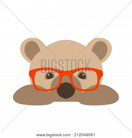 bear face in glasses vector illustration flat style front side