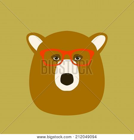 bear face in glasses vector illustration flat style front side