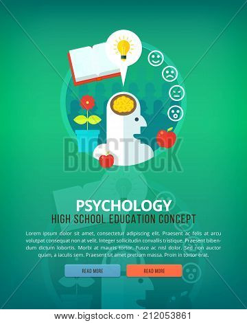 Set of flat design illustration concepts for psychology subject. Education and knowledge ideas. Eloquence and oratory art.