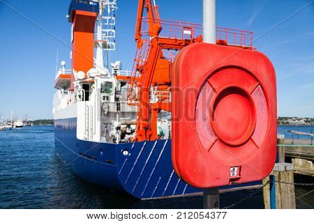 case of a lifebelt near a ship