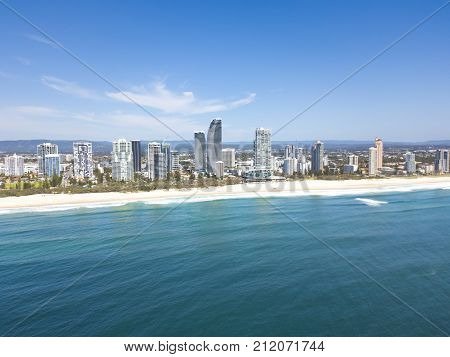 An aerial view of Broadbeach on the Gold Coast in Queensland, Australia
