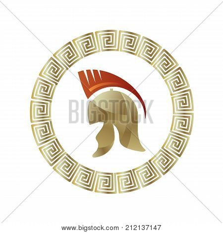 Greek Military Helmet Icon Isolated on White Background. Circle Gradient Frame. Roman Headdress Logo