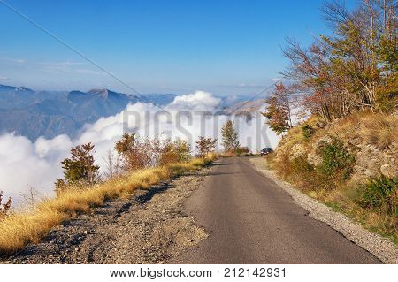 Beautiful and dangerous road among clouds and mountains. Lovcen, Montenegro