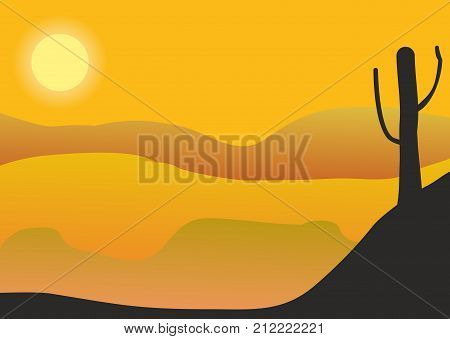 Desert background with dune and palm and cactus